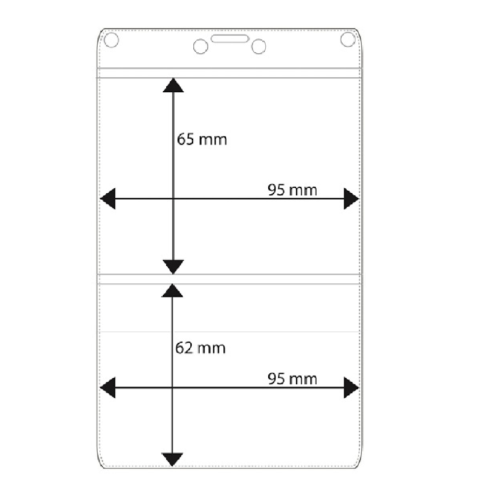 Plastficka med dubbla innerfickor, 95x65 mm, 95x62 mm, förseglad nedre ficka <br> Art.nr 17800-1000